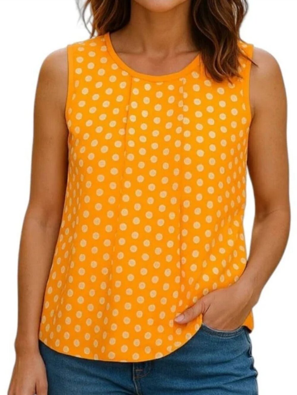 Michael Kors Yellow Polka Dot Pleated Sleeveless Blouse Size XS
